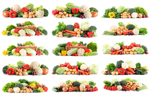 Preview: Fresh vegetables in piles on white background, set