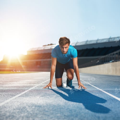 Preview: Fit and confident sprinter at starting blocks