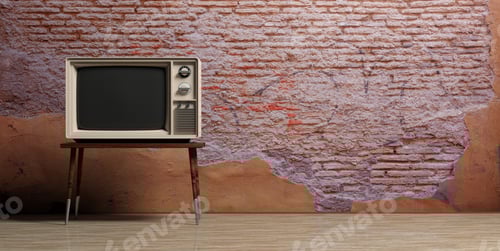 Preview: Vintage TV in an empty room. 3d illustration