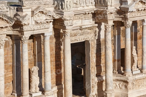 Preview: Amphitheatre classic columns in Hierapolis archeology landmark. Pamukkale, Turkey