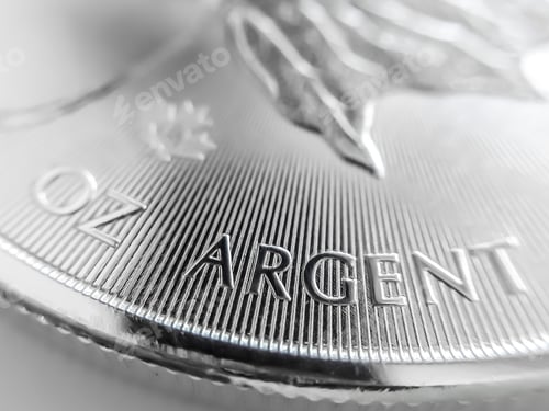 Macro Detail of Silver Coin In Black and White