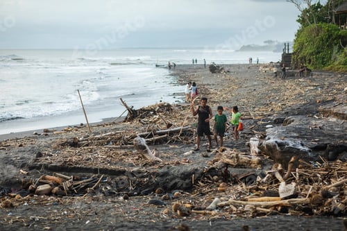 Preview: Beach pollution in Bali. Hard life of local people around garbage on the beach. Recycling waste