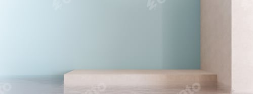 Preview: Empty scene with water. Blue background. Template for product, cosmetic presentation