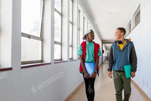 Preview: Students walking down hallway, chatting