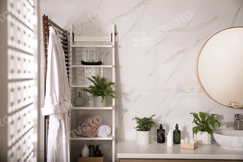 Preview: Beautiful green ferns and toiletries in bathroom