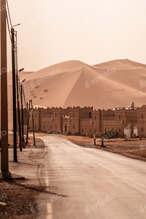 Preview: View of Merzouga and sand dunes, gateway to Sahara Desert, Merzouga, Morocco