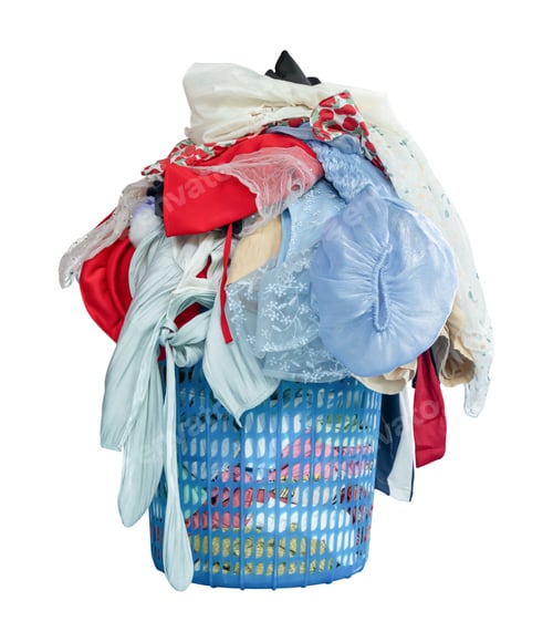 Preview: A pile of dirty clothes in basket isolated on white background, clipping path