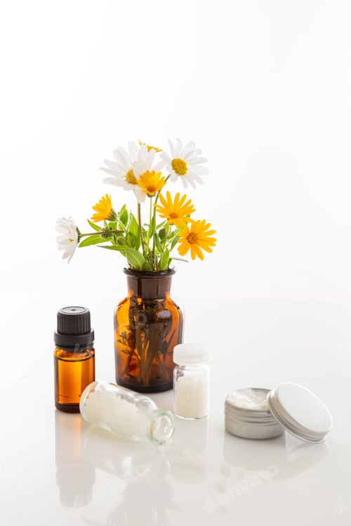Preview: Wild flowers and herbal medicine products isolated on white background