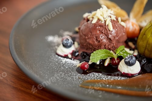 Vorschau: close up of chocolate ice cream dessert on plate