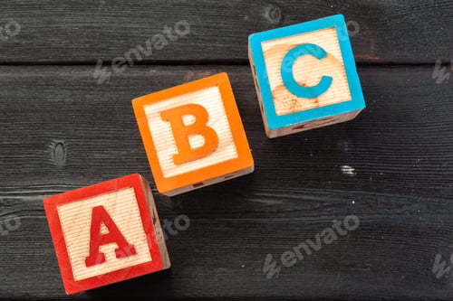 Preview: Alphabet blocks ABC close up, education concept