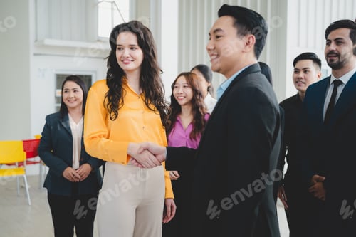 Preview: Celebrate victory to business success with colleagues. Business celebration party event with partner