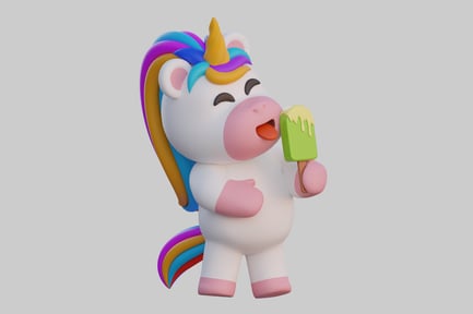Preview: Cartoon unicorn licking ice cream