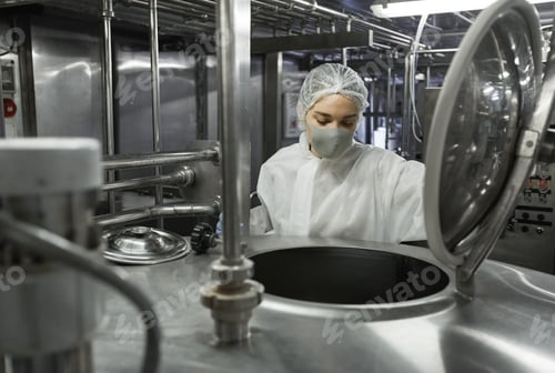 Preview: Young Female Worker Controlling Production at Food Factory