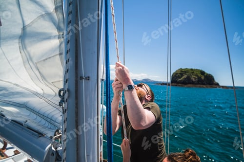 Preview: Sailing a boat in the Bay of Islands, from Russell, Northland Region, North Island, New Zealand