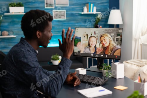 Preview: African american man talking on online video call