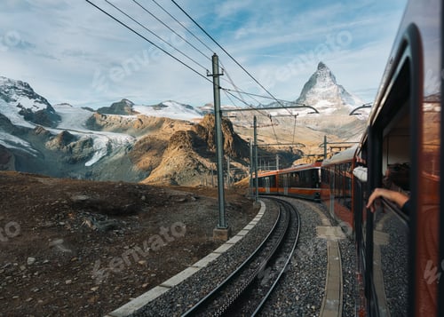 Preview: View of Matterhorn mountain and the train ride up to station in autumn at Zermatt