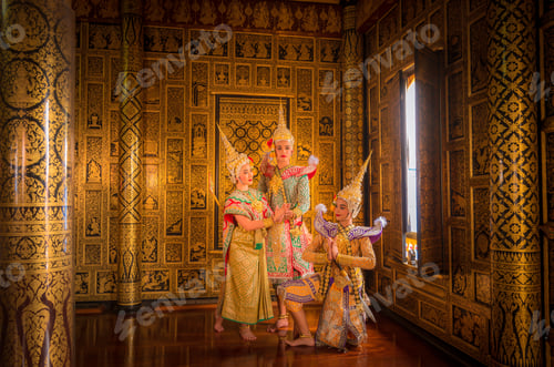 Preview: Khon is art culture Thailand Dancing in masked Tos-sa-kan and Hanuman are fighting in literature Ram