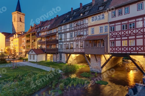 Preview: The Kraemerbruecke in Erfurt at dusk
