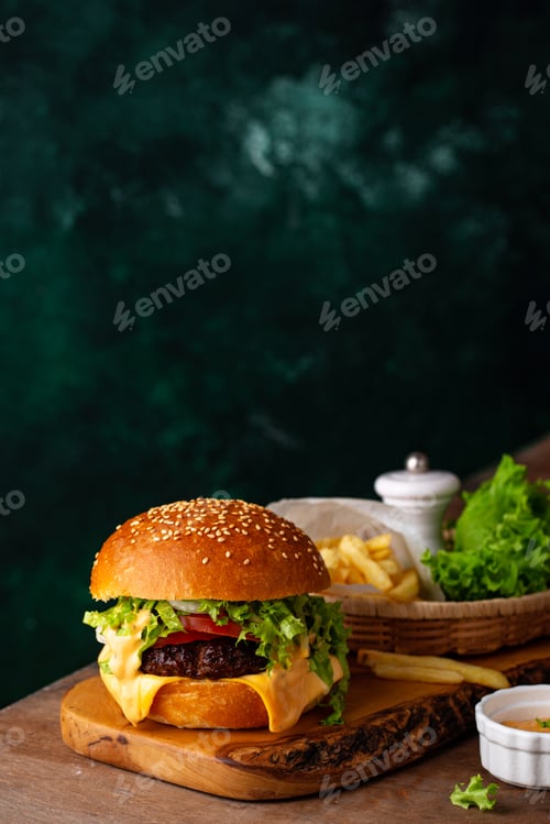 Preview: Cheeseburger with beef cutlet and vegetables