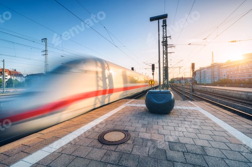 Preview: White blurred high speed train on the railway station