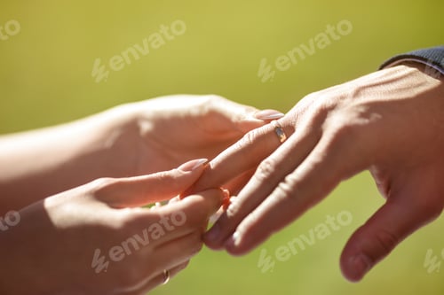 Preview: Wedding engagement rings. Married couple exchange wedding rings at a wedding ceremony.