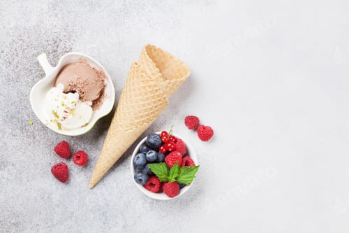 Preview: Ice Cream and Berries Dessert Flat Lay