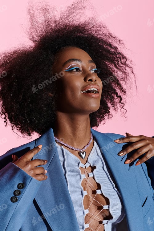Preview: Elegance embodied: african american woman in blue suit