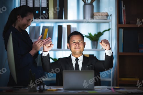 Preview: The business team is enjoying a successful marketing performance.