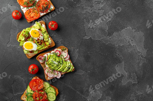 Preview: Menu background with variety of different vegan sandwiches