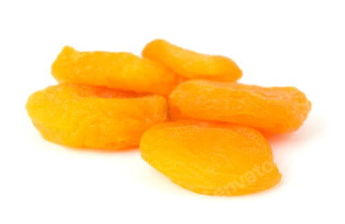 Preview: Dried apricots on white background with a light shadow