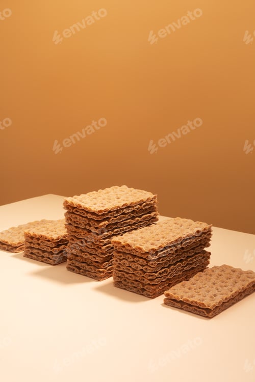 Preview: Crispbread on a beige surface, isometric creative minimalism concept
