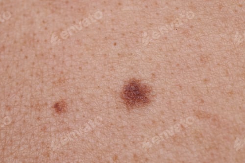 Preview: Woman with moles on her body, closeup