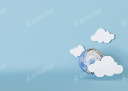 Preview: A minimalist Earth Day concept featuring a realistic Earth globe with playful white clouds
