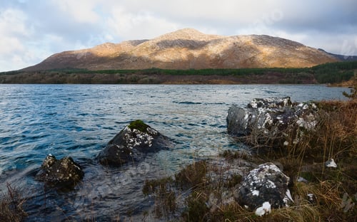 Preview: Beautiful landscape scenery with lake and mountains at Derryclare natural reserve in Connemara Natio
