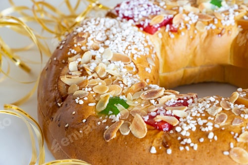 Preview: Ring shaped cake. Roscon de reyes. Christmas time patisserie. Spain