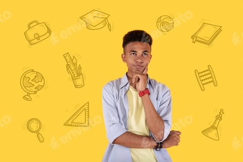 Preview: Boring Education. Emotional Student Standing With His Arms Crossed And Feeling Bored And Thinking
