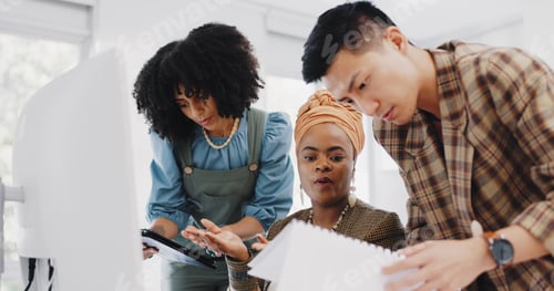 Preview: Business people, black woman and leadership with documents, folder and communication, collaboration