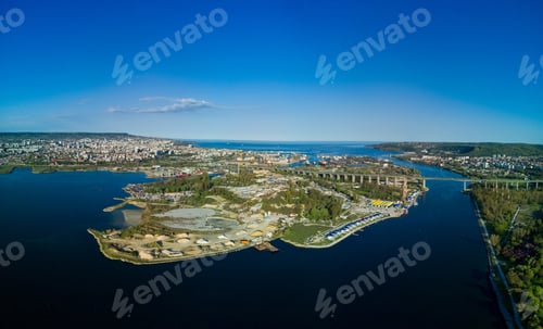 Preview: Panorama view from a height on the bridge between the town of Sozopol with houses near the Black Sea