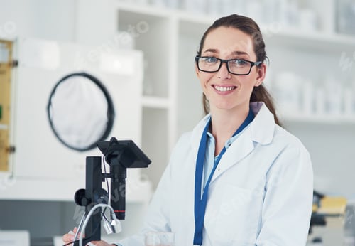 Female Scientist Smiles in Research Laboratory Setting
