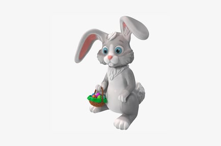 Preview: White and grey rabbit figurine with egg basket