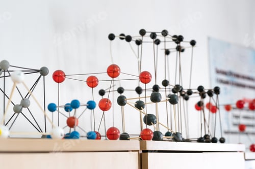 Preview: Chemistry room. Mockups of molecules stand on the cabinet