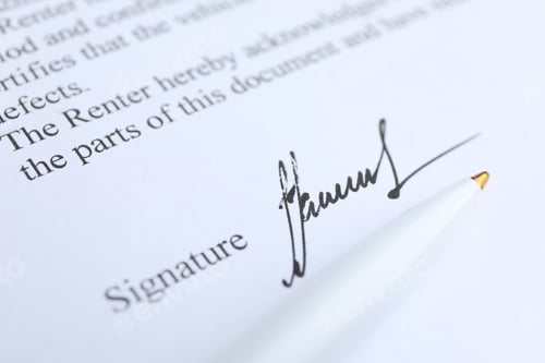 Preview: Ballpoint pen and signature on contract, closeup