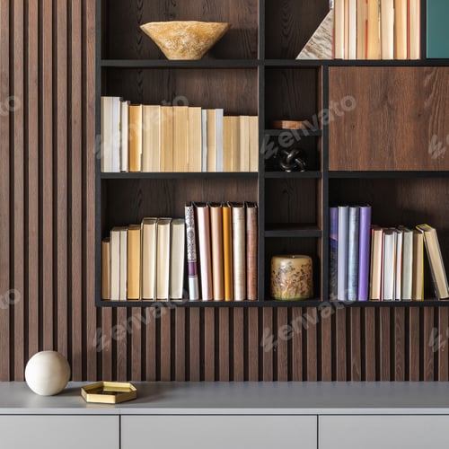 Preview: Bookshelf Interior Design with Books and Decorative Elements