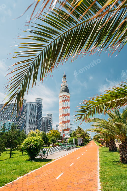 Preview: Batumi, Adjara, Georgia. Old Tower And Modern Skyscraper Residen