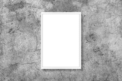 Preview: Blank white vertical rectangle poster mock up in white frame on gray background.