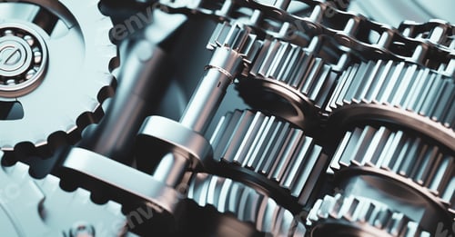 Preview: Gears and cogs mechanism. Industrial machine, engine