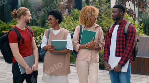 Preview: Diverse multiracial gen z friends happy smiling teens students pupils high school university college