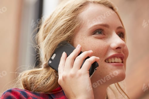 Preview: Woman using mobile phone in street