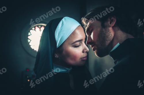 Preview: Nun and priest praying and spending time in the monastery