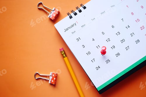 Preview: deadline concept with push pin on calendar date close up